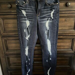 Indigo Rein Dark Blue Distressed Skinny Jeans
